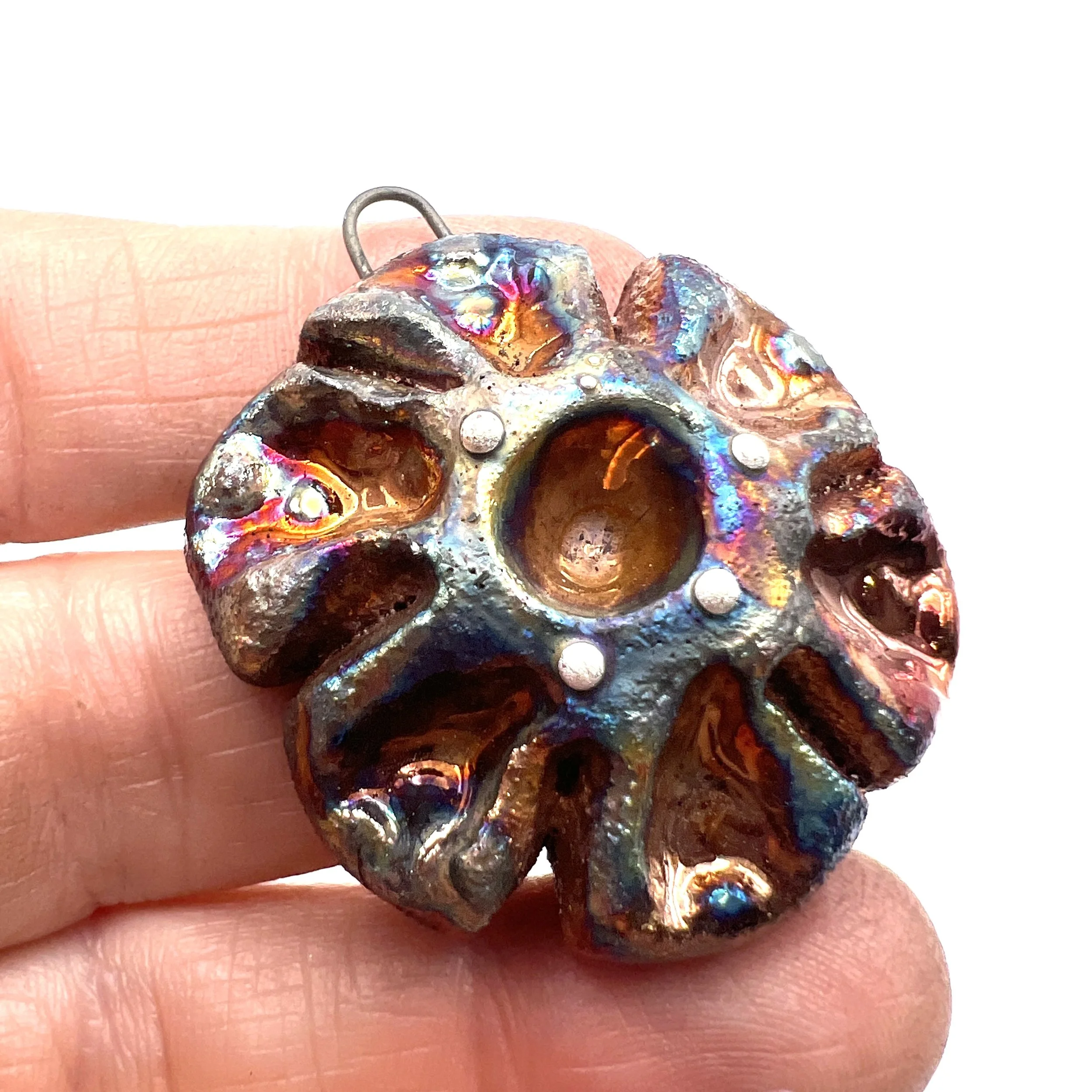 Flower Raku Ceramic Pendant Raku Jewelry Supply Handmade by